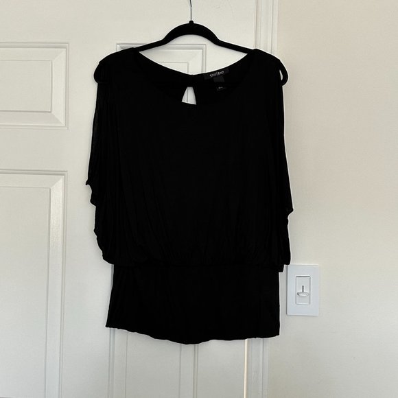 WHITE HOUSE BLACK MARKET Cold Shoulder Black Top - Picture 2 of 4